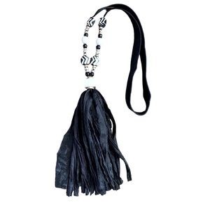 Indian Sari‎ Silk Beaded Black Tassel Necklace❗️NEW❗️
